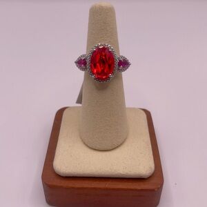 Beautiful simulated ruby in a stainless steel setting